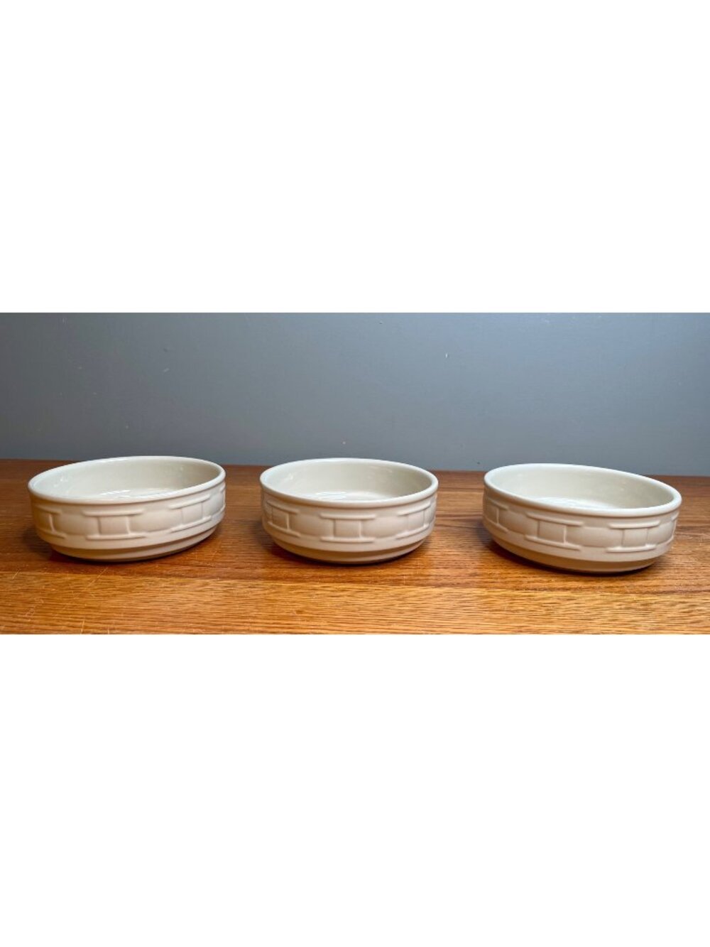 Set of 3 Longaberger Ivory Woven Traditions 12 ounce  soup/cereal stacking bowls